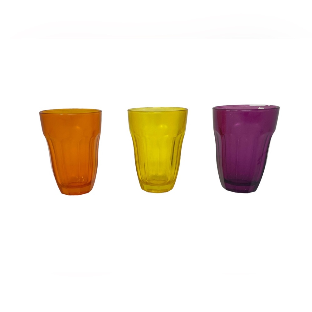 3 Vintage Glasses Pasabahce Palaks Glass Thumbprint Juice Glasses Jewel Colored